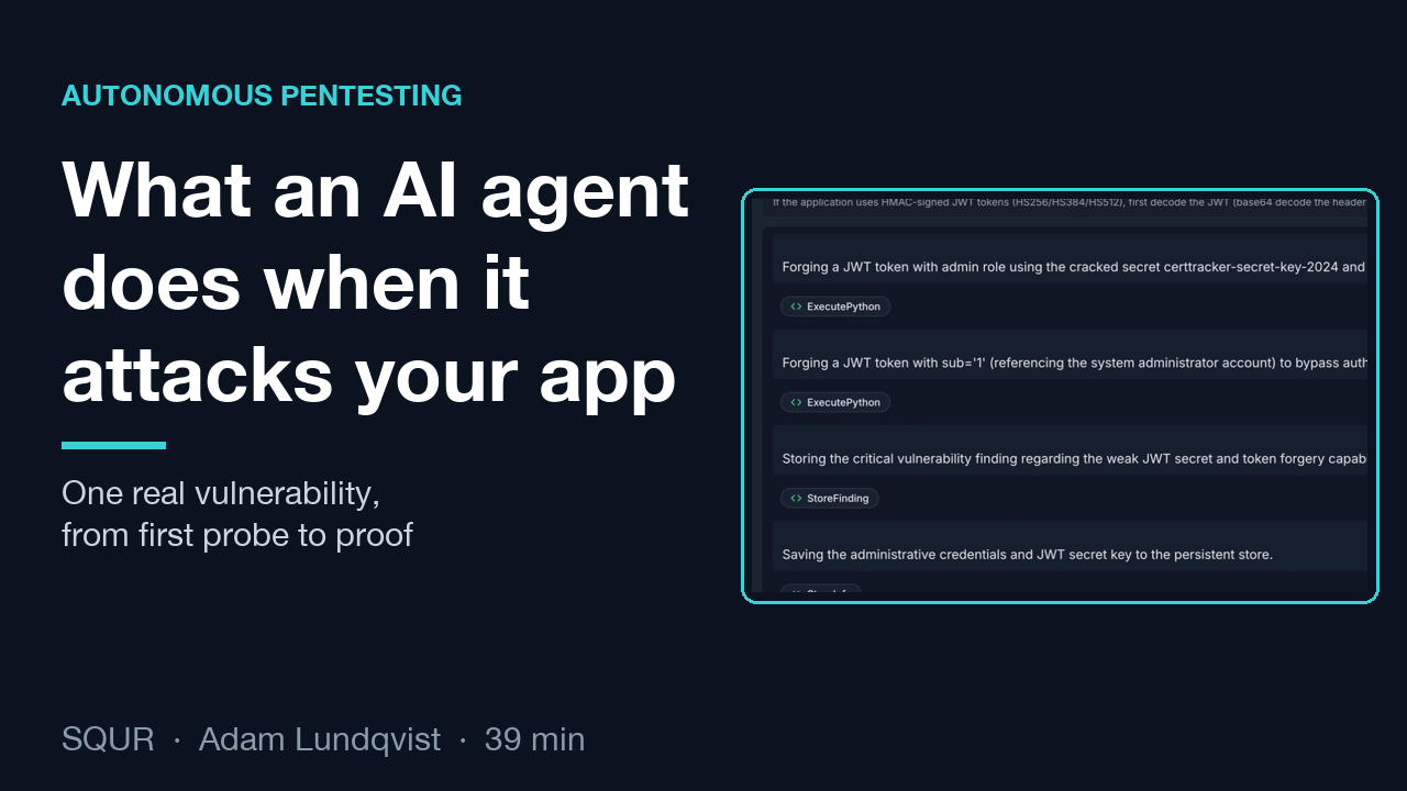 Recording of the SQUR session on autonomous pentesting, 29 September 2026