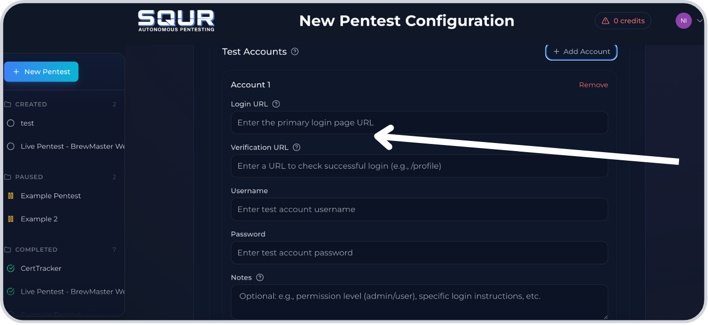 Step 9: Input login page URL