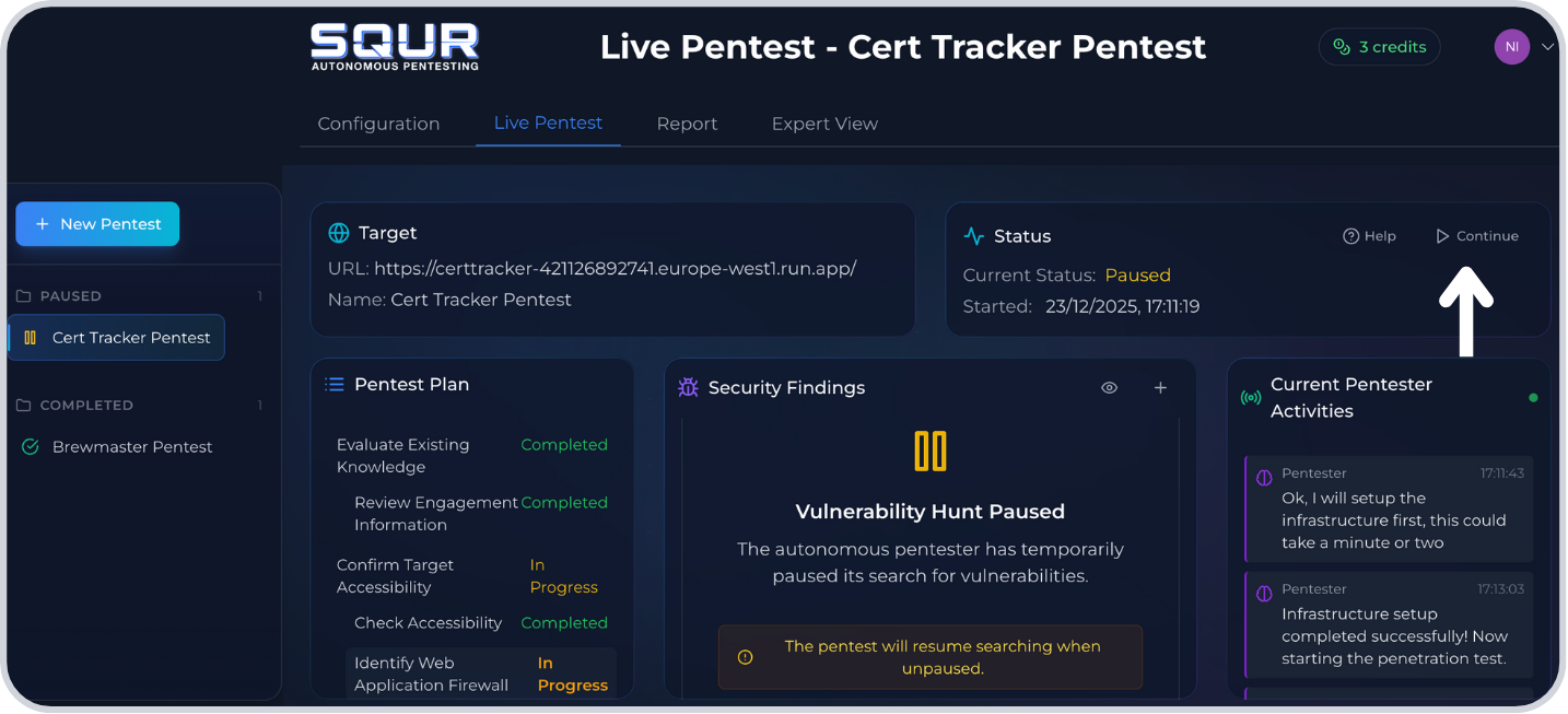 Continue: Press continue
