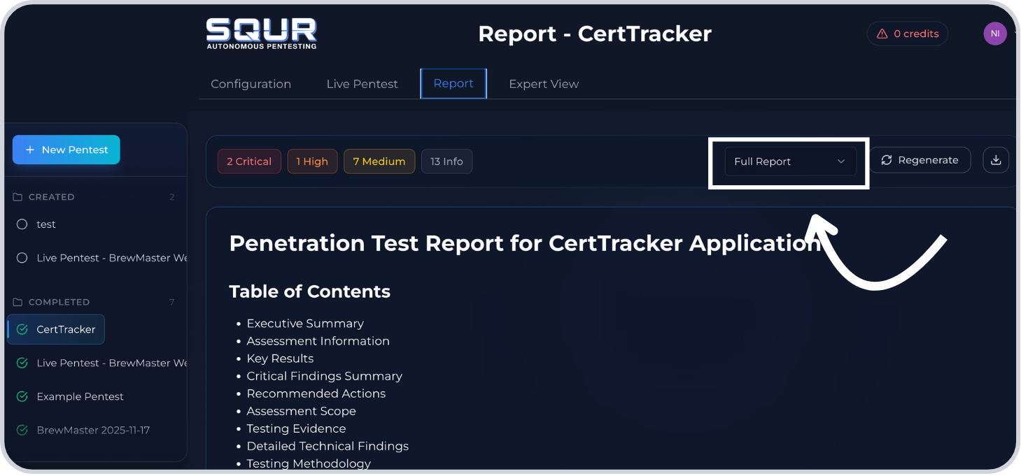 Step 2: Click report type dropdown