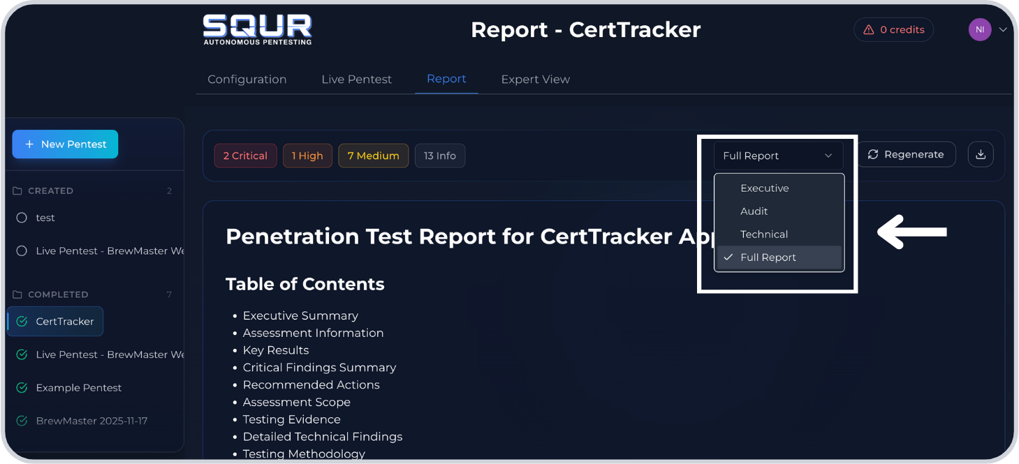Step 3: Select report type